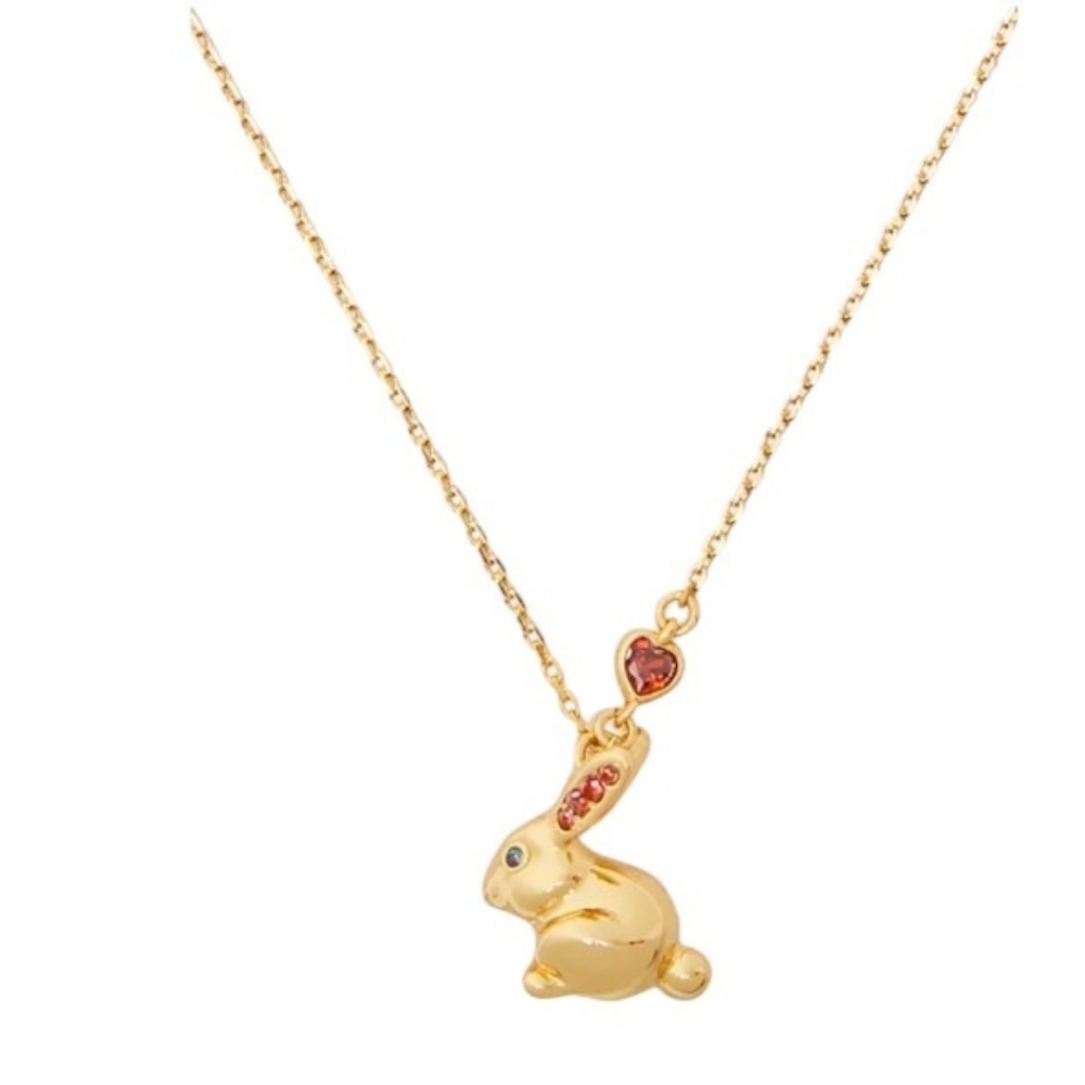 New Kate Spade ♠️ Gold-Tone Cubic Zirconia Heart Rabbit Pendant Necklace - Picture 4 of 4